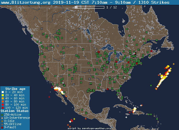 Lightning by Blitzortung network stations